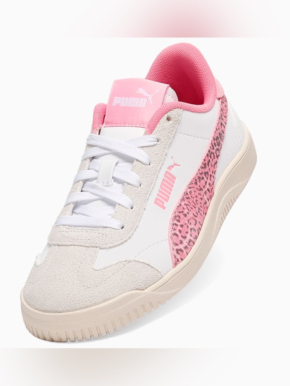 Puma junior White Sneakers with Pink Leopard Stripe size 38(Y6)